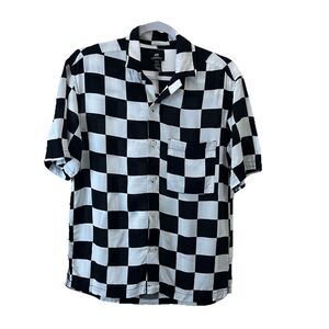 H&M Relaxed Fit Checkered Short Sleeve Button Up Collared Shirt Men's Size XS